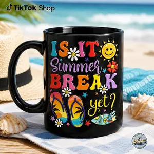 3D Effect Mug, Is It Summer Break Yet, Coffee Cup, Beach Vacation Teacher Mug, Colorful Flip Flop Design, End of School Gift