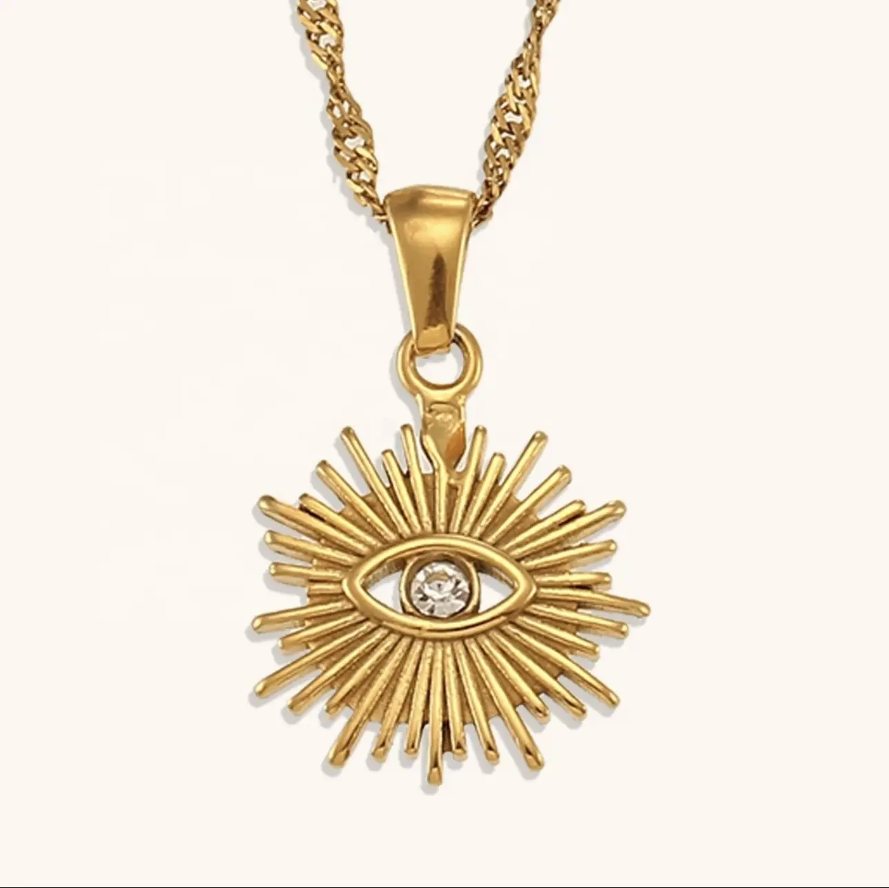 Tarnish-Free 18k Gold Evil Eye Necklace – Dainty Sunburst Charm Pendant, Hypoallergenic, Protective Spiritual Jewelry