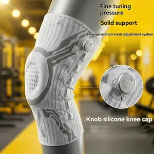 Adjustable Runners Knee Brace for Outdoor Running and Fitness, Spring Support Silicone Shock Absorption Knit Compression Sports Knee Pad