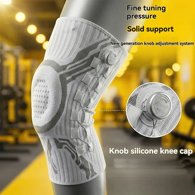 Adjustable Runners Knee Brace for Outdoor Running and Fitness, Spring Support Silicone Shock Absorption Knit Compression Sports Knee Pad, Knee Supports, Knee Supporter