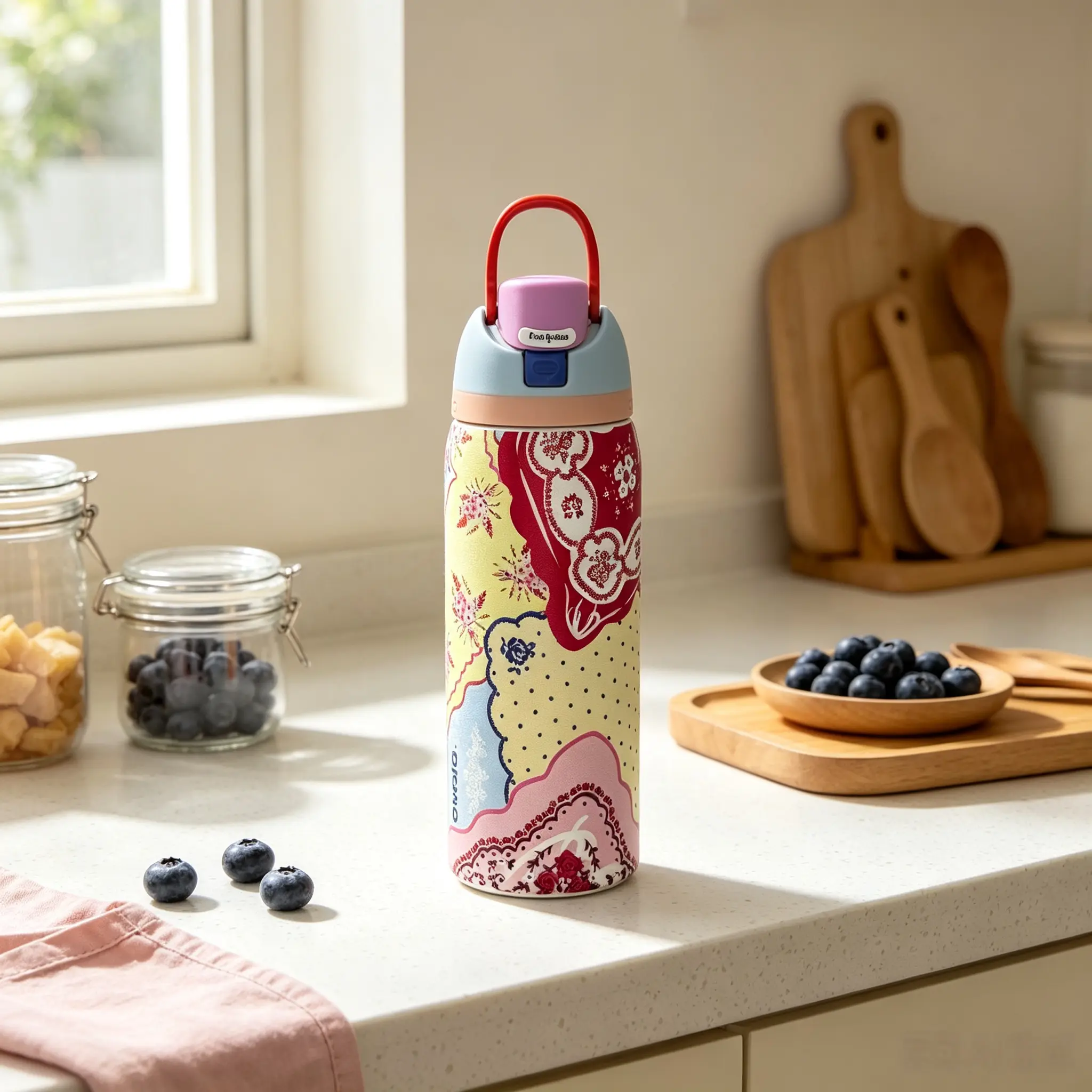 Owala 32oz Insulated Stainless Steel Water Bottle Flask - Stylish Tumbler with 24-Hour Cold Retention, Leak-Proof Flip Sip Lid, Colorful Patchwork Bandana Paisley Floral Print, Portable for Golf, Daily Use