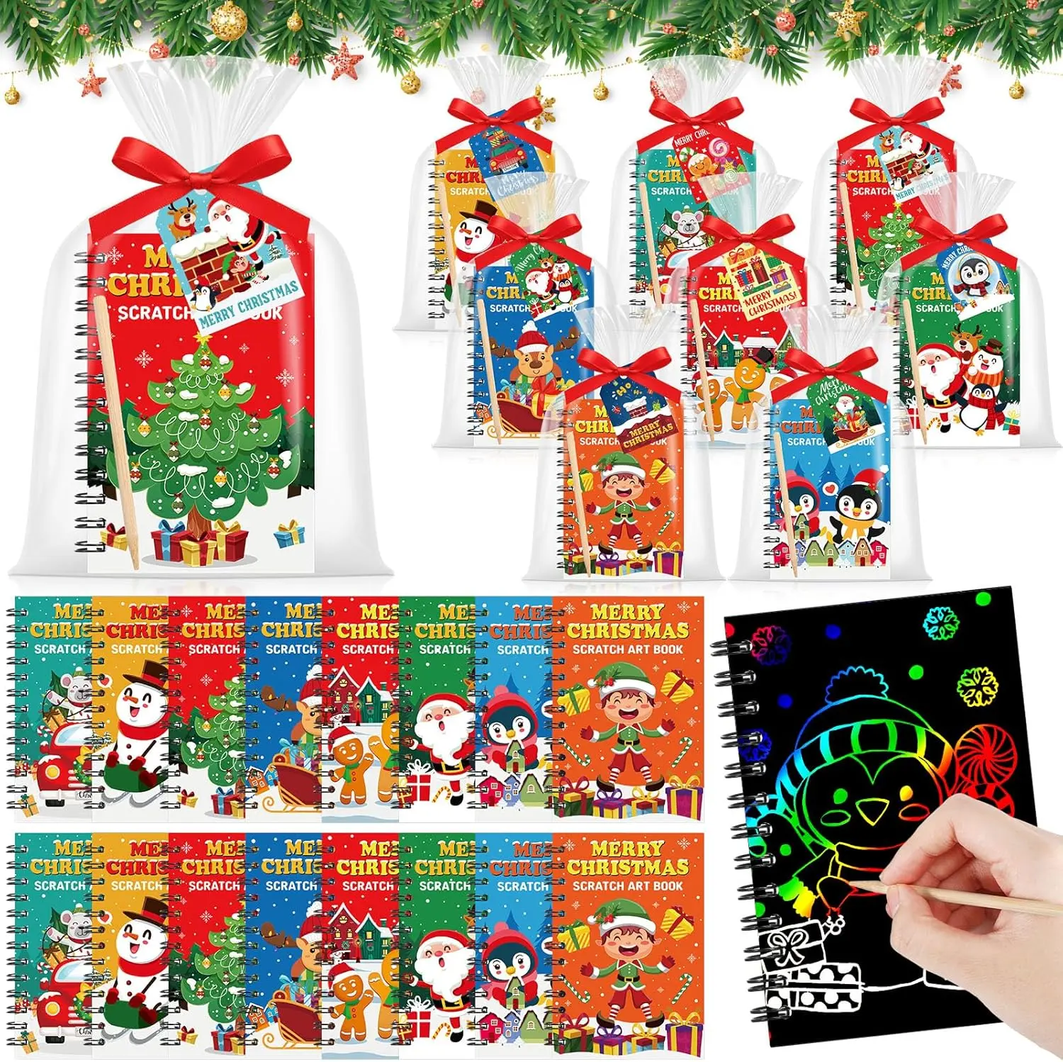 24/30/48 Set Christmas Gifts Rainbow Scratch Notebook for Girls Boys Goodie Bags Stuffers, Return Gifts for Xmas Party Favors Bulk Crafts, Stocking Stuffers Rainbow Xmas Gifts Birthday Party Activities Supplies
