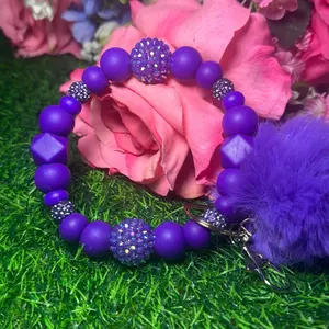 Mystique wristlet keychain color scheme purple and bling beads made with wire