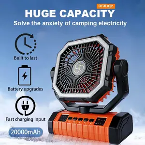 20000mAh battery-powered camping fan, LED fan camping light, 8-speed remote-controlled dual-motor camping fan that can be hung, portable outdoor fan with tent hook, power outage, construction site - convenient and durableCan charge the mobile phone