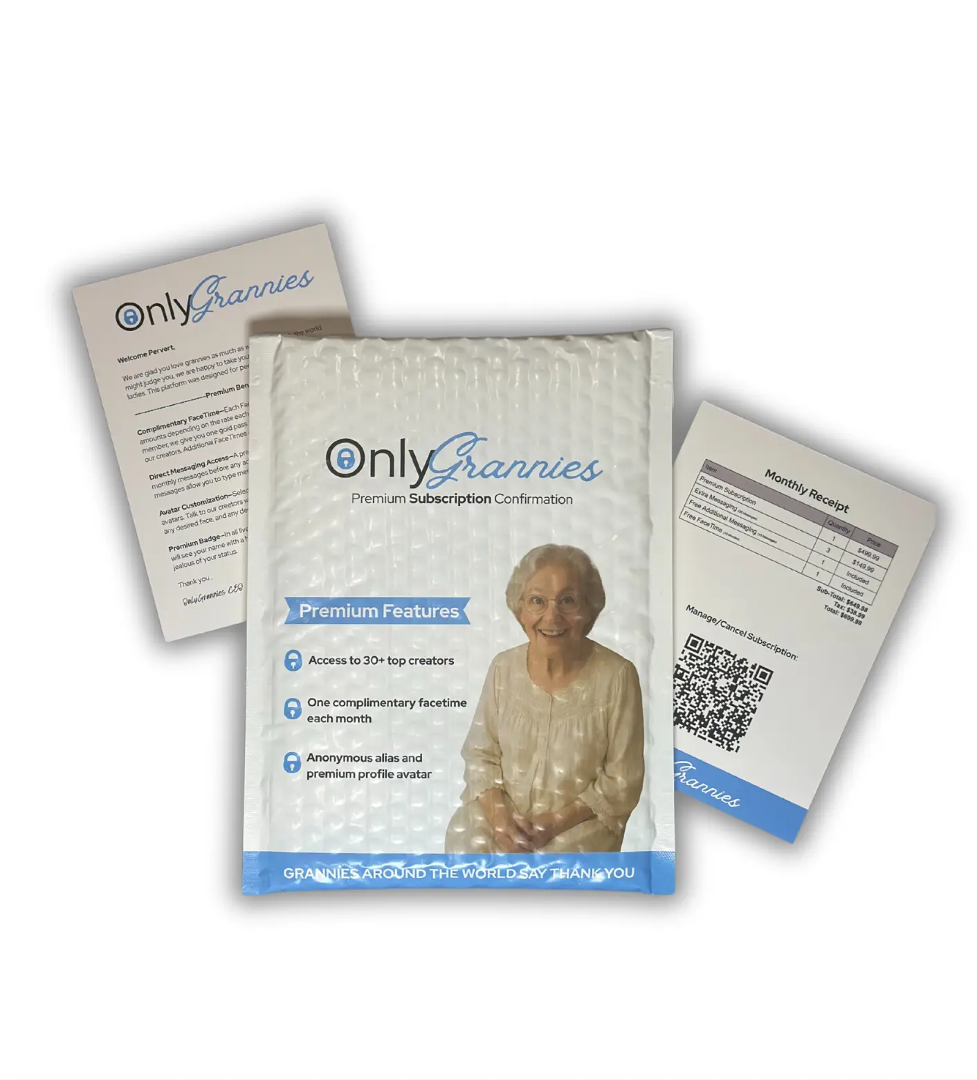 Prank Bubble Mailer OnlyGrannies Fake Subscription Funny Gift