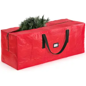 Zober Large Christmas Tree Storage Bag - Fits 9 Ft Artificial Trees - Plastic, Waterproof Christmas Tree Bag For Storage Box For Xmas - Strong, Durable Handles - Label Card Slot - Red