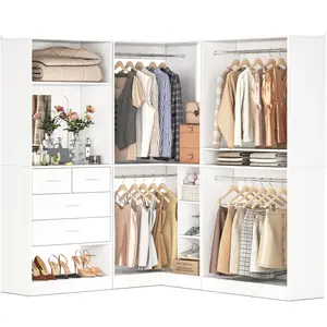 Unikito 97" Large Modular Closet System, 2500LBS Heavy Duty Wood Wardrobe with 4 Hanging Rods, 3-Piece Customizable Walk-in Garment Rack for Bedroom