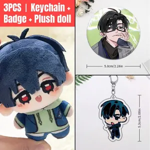 3pcs,  Alien Stage Anime Plush Doll + Badge + Keychain, Collectible Stuffed Character Figure, Premium Soft Toy - Keychain Bag Car Charm, Desk Shelf Room Decor, Birthday Christmas Valentine Party Gift for Anime Fans Teens