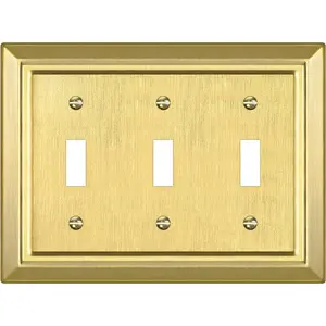 Metal Wall Plate for Electrical Outlets, Decorative Brass Gold Switch Plates Outlet Cover, Light Switch Cover Plate, 3-Gang Wall Plates (Triple Toggle, 1 Pack)
