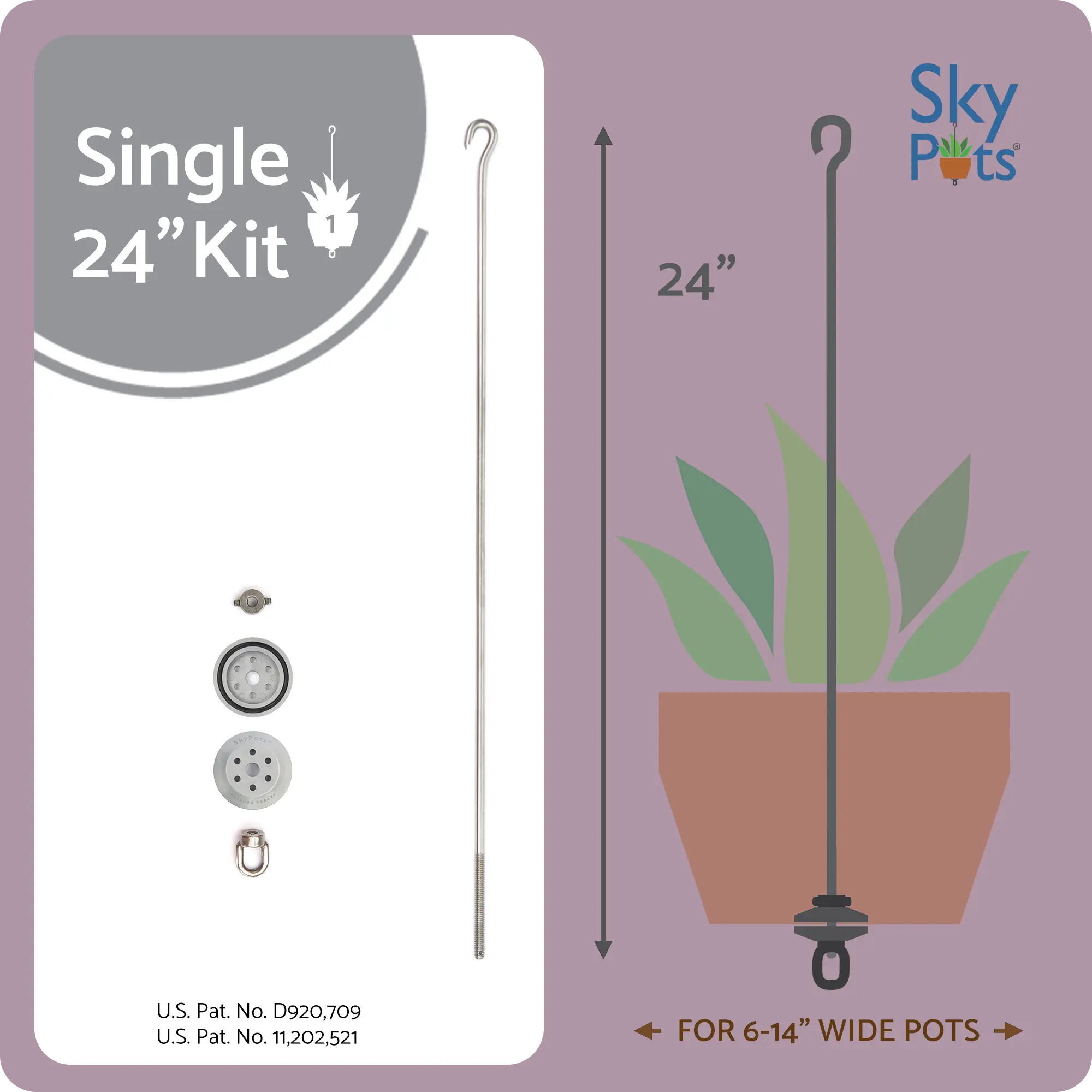 Single 24-inch Large SkyPots Pot Hanger Kit, Hang Your Everyday Clay Pots, Connectable Pot Hanger