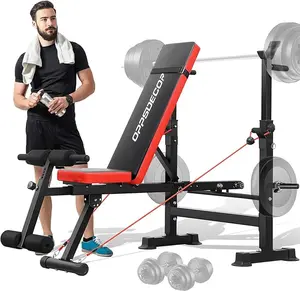 【TikTokShopBlackFriday】OPPSDECOR 6 in 1 660lbs Weight Bench Set with Squat Rack, Bench Press Set with Barbell Rack, Adjustable Incline Strength Training Workout Bench with Leg Developer Preacher Curl for Home Gym