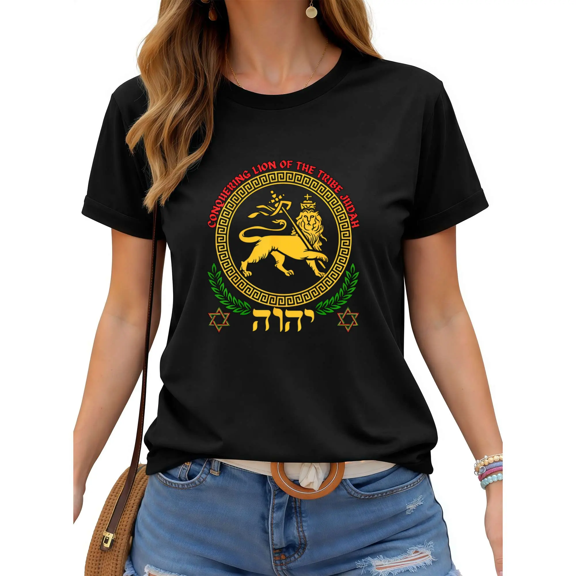 Unisex Hebrew Israelite YHWH Lion of Judah Yahweh Rastafarian Art T-Shirt Apparel Cotton