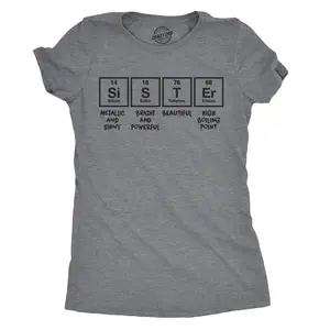 Womens Sister Periodic Table T shirt Funny Nerdy Science Tee for Siblings Cool Funny Womens T Shirts Cute Vintage Fashion Casual Ladies T-Shirt Gift Science Tops for Women Funny Nerd Top Women's Novelty Tees Dark Grey