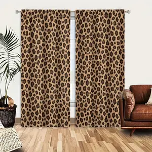 2pcs Window Curtains, A seamless leopard print pattern features irregular dark brown rosettes scattered across a warm, light tan background. Classic animal print design.Window Drapes for Bedroom Living Room, Rod Pocket Window Treatment