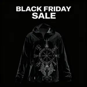 Viking Runes Hooded Cardigan�C Norse Mythology Open Front Cloak for Men, Vegvisir Compass & Tree of Life Design, Soft Fleece Lined Gothic Streetwear Jacket Menswear Aesthetic Cultural Fashion Stylish Sweatshirts Tops Casual Long Sleeve Style 211