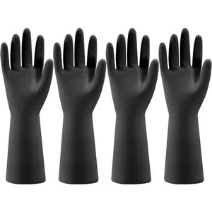 Bamllum 4 Pairs Rubber Kitchen Dishwashing Gloves - Reusable Household Cleaning Gloves for Washing Dishes and Cleaning Tasks, Flexible Long-lasting and Non-Slip (Large, Black)