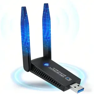 AC1300Mbps usb bluetooth adapter for pc for PC Desktop & Laptop, Dual Band 2.4G/5G High Speed Wireless Network Adapter with Bluetooth 5.0, USB 3.0, Driver-Free Installation, Low Latency for Gaming/Streaming