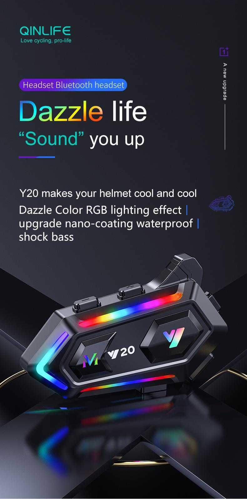 2026 NEW Motorcycle Helmet Bluetooth Headset, RGB Dazzling Lights, IPX6 Waterproof, Bluetooth 5.3, 1000mAh 25H Playtime, Noise Reduction, Hands-Free Call for Motorbike Riding