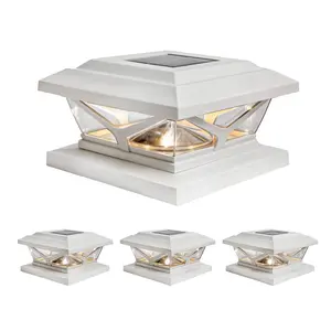 Home Zone Security ELI1701V 4 Pack Crown Solar Post Cap Light, 3000K 5000K Adjustable, Dusk to Dawn, White Finish