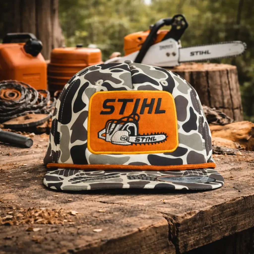 [SAVE upto 50%] Vintage STIHL Chainsaw Camo Rope Hat, Embroidered Chainsaw Patch Snapback Cap, Retro Logger Flat Bill Hat, Forestry Outdoor Workwear Cap, Gift for Men