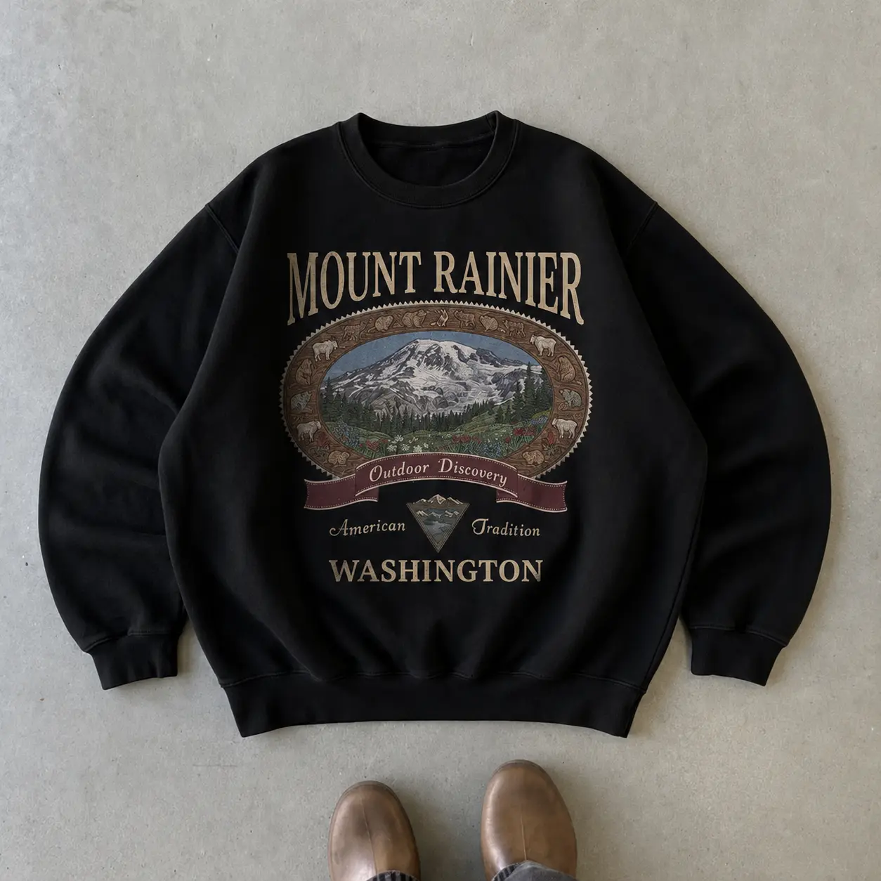 Retro Mount Rainier Washington Sweatshirt, Vintage 90s American Tradition Pacific Northwest Crewneck, Nostalgia Hiking Old School Gift Casual Cotton