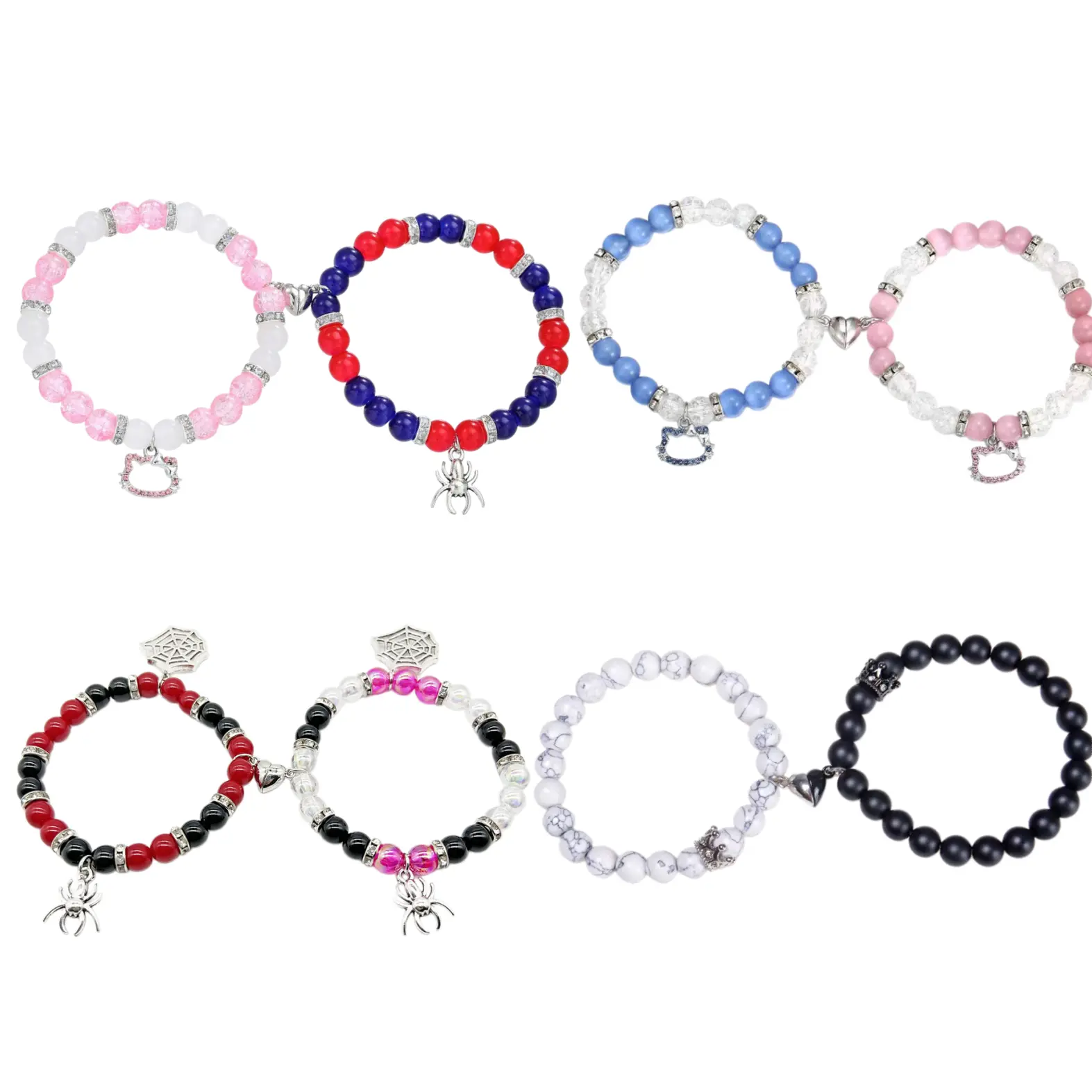 2pcs Cute Cat Spider Friendship Bracelet  Heart  Magnetic Couple Relationship Distance Bracelet Costume Accessory Pink Best Friend Distance Matching Bracelet Jewelry Gift For Couples Kids Women Girls Men  Beads Heart Magnet Matching Bracelet Jewelry Gift