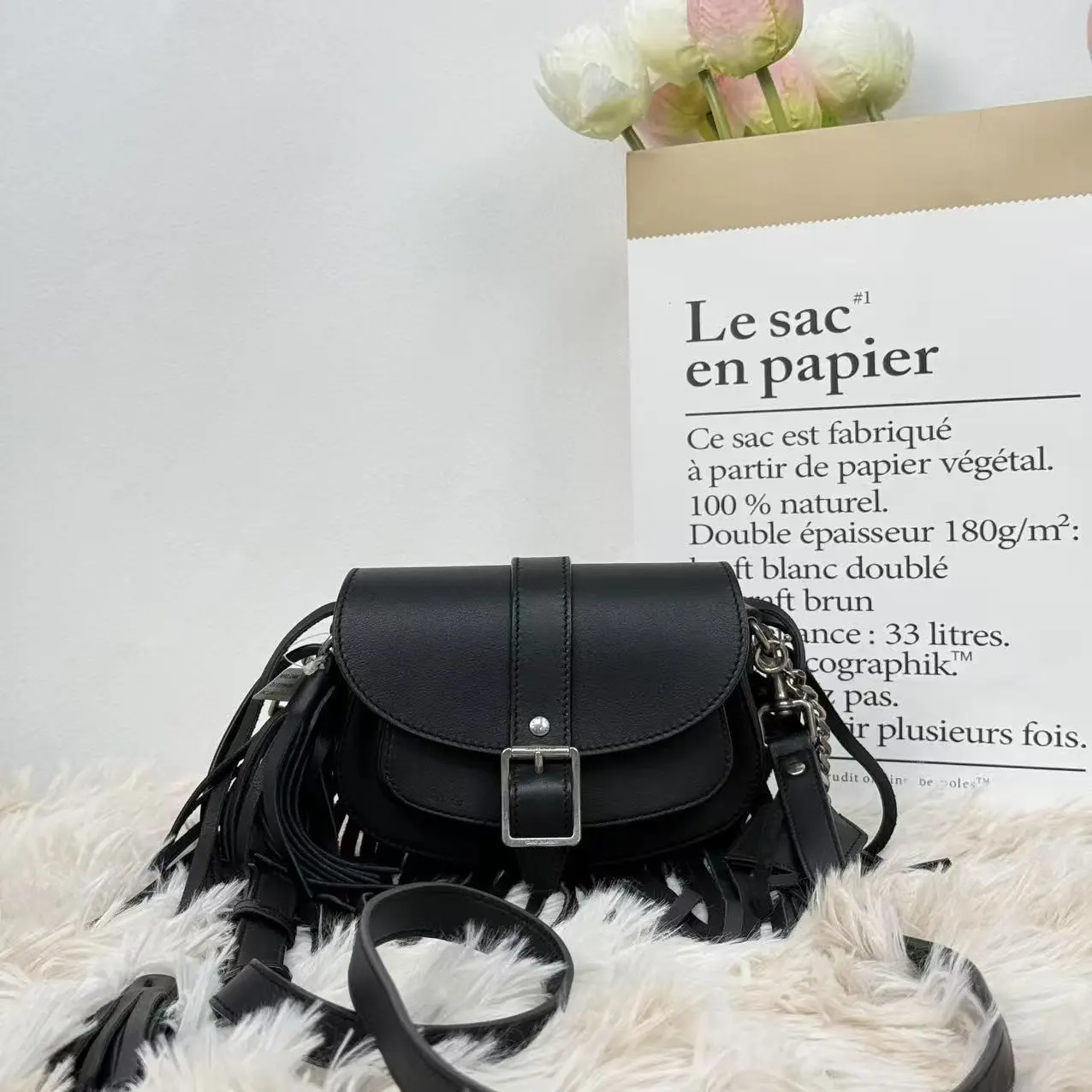 Pre-owned Yves Saint Laurent eather Fringe Crossbody Belt bag Mignon w/ Strap