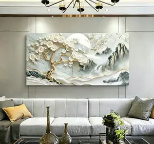 1 piece framed canvas painting - modern white trees and gold leaves, elegant wall decoration for living room and bedroom, dining area artwork |   art wall decoration |   ink art, large canvas wall art, suitable for living room, bedroom, office decoration
