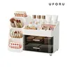 UFORU Eco-Friendly Plastic Large-Capacity Makeup Organizer Storage Box with Latch - Accessory for Brushes, Lipsticks, Eyebrow Pencils, Pocket Mirrors, Jewelry - Room Storage, Apartment Stuff for Drawer & Vanity - Girly Room Stuff, Girlfriend Gifts