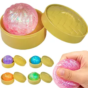 5-Pack Mini Glitter Dumpling Squeeze Toys with Steamer, Cute Crystal Stress Balls, Soft Stretchable Fidget Toys for Anxiety Relief, Party Favors, Desk Decor, Kids & Adults