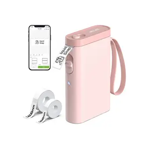 Nelko P21 Bluetooth Label Printer Pink with 14x40mm 100pc Roll and 14x40mm 180pc Roll