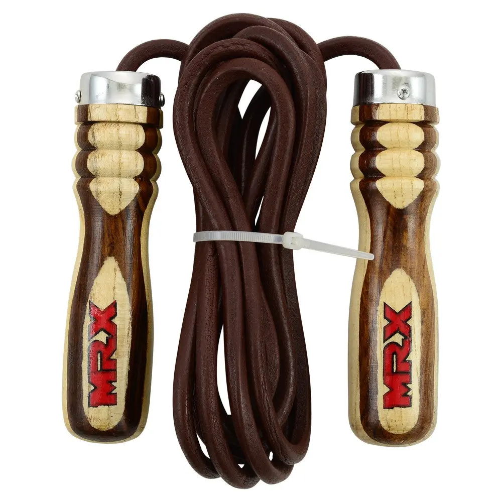 MRX Heavy-Duty Leather Skipping Rope with Wood Handles, Home Workout & Gym Workout Equipment, Fitness Accessories, Skipping Ropes, Fitness Equipment, Exercise Equipment