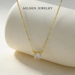 AELNEN Minimalist Gold-Tone Zircon Gemstone Necklace - Single Round Zircon, Delicate Chain, Unique Modern Costume Jewelry - Gift for Her