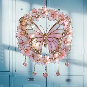 Butterfly Flower Wreath Acrylic Suncatcher, Flower Suncatchers for Window Hangings, Stained Glass Effect Garden Decor, Gift for Mother'S Day, Mom, Grandma, Wife, Women GIKZO
