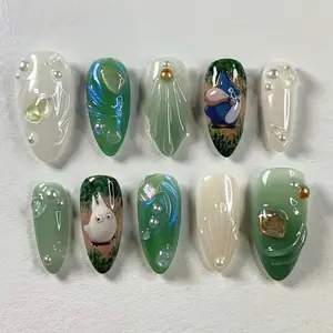 Moomin Inspired Nail Set, My Fluffy Neighbor Press On Nails, Cute Ghibli Nail Art, Totoro Nails, Trendy Cartoon Anime Designs, Fantasy Nails