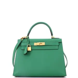 Pre-owned HERMÈS Leather Shoulder Bags Hermes Kelly Handbag Cactus Epsom with Gold Hardware 28 by Rebag