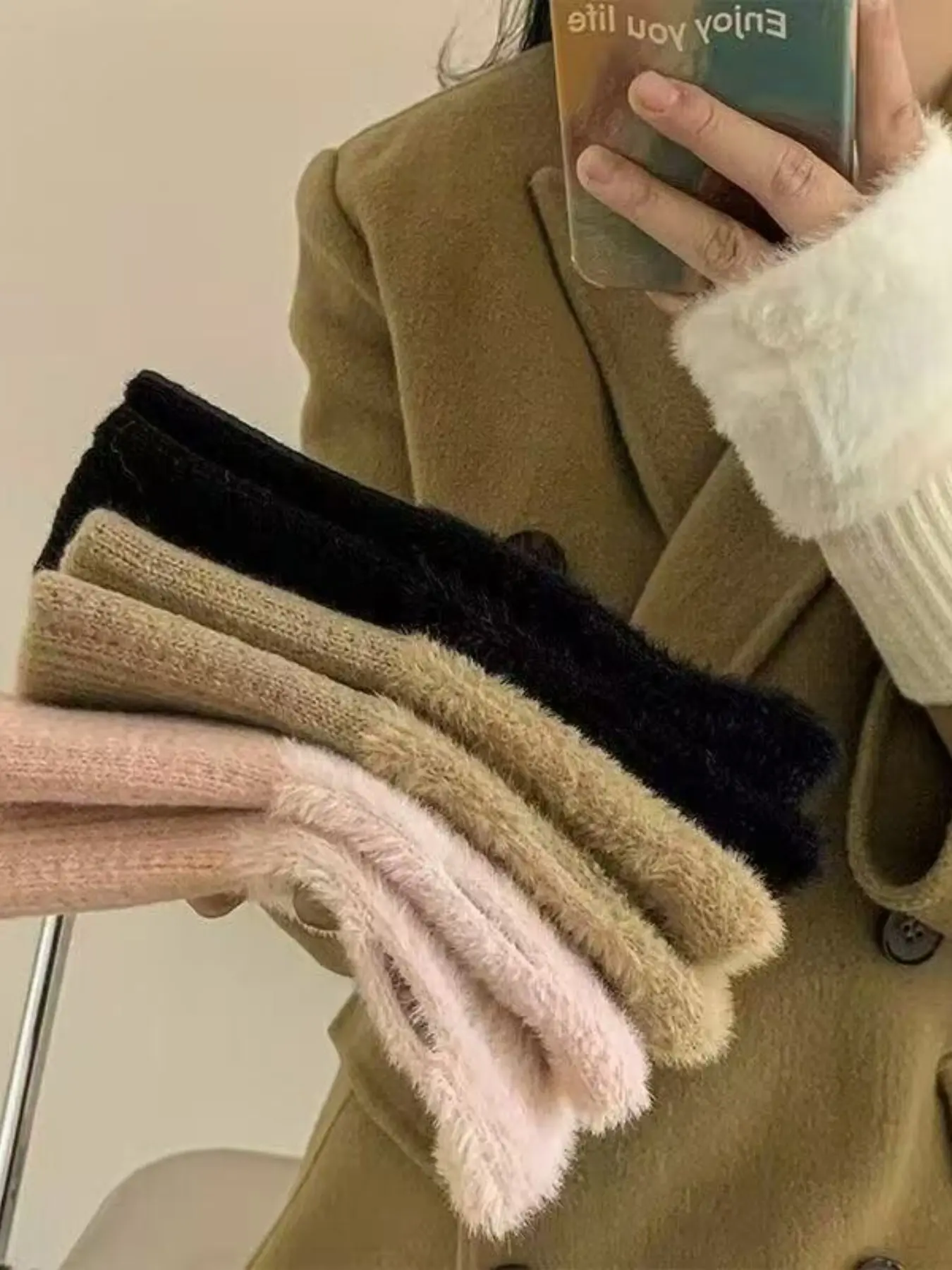 Women's Knit Imitation Mink Fur Fingerless Gloves, Warm Winter Gloves, Multi-Functional Office Cycling Windproof, Cute Design, Boho