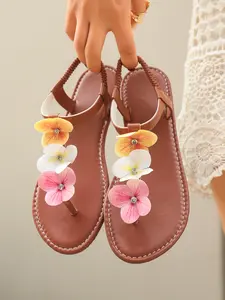 Elegant Floral Decor Flat Sandals, Comfortable All-Day Wear, Perfect for Casual & Daily Use, Stylish Women's Footwear