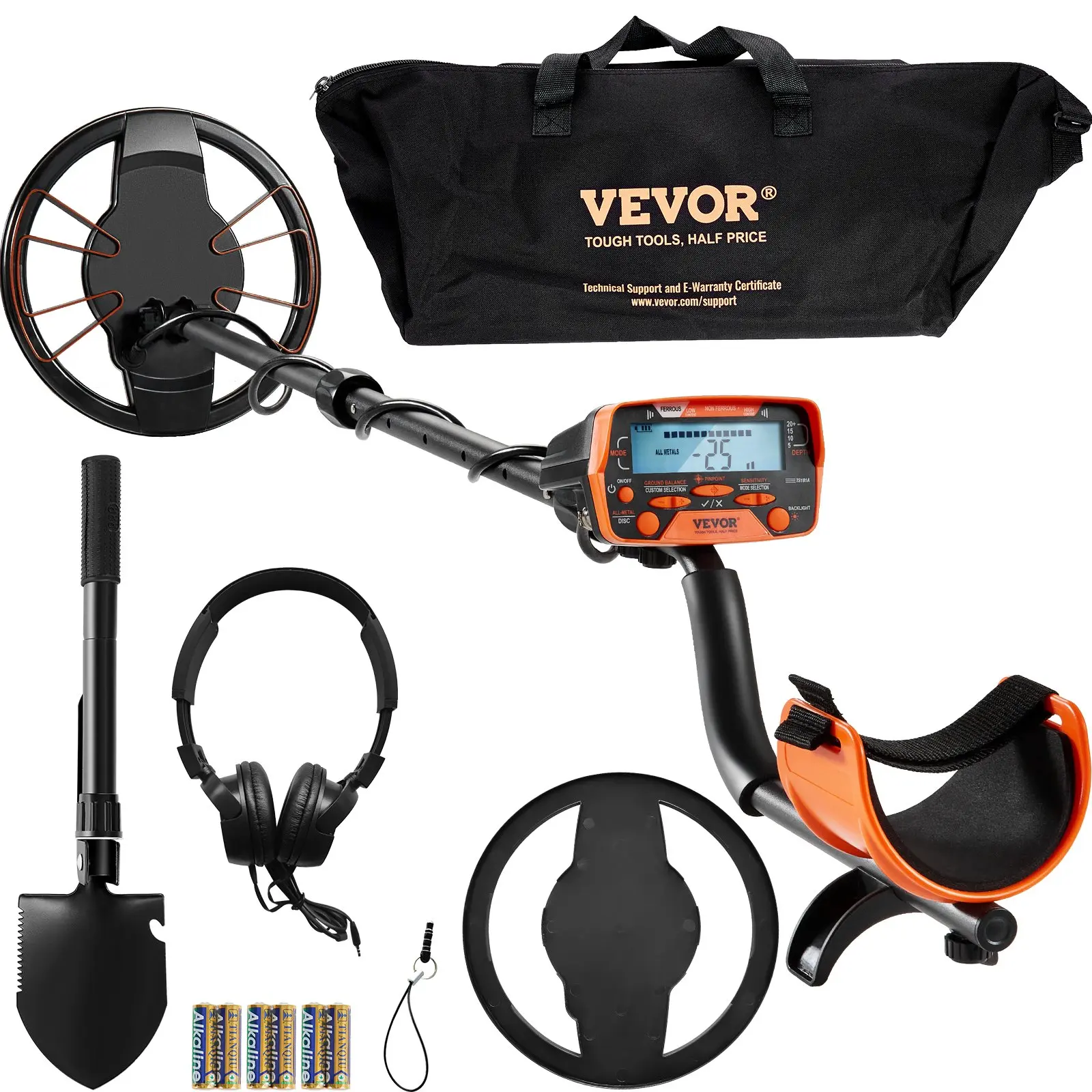 VEVOR Metal Detector with 10-Inch Waterproof Search Coil, LCD Display, 7 Detection Modes, Adjustable 41"-52" Aluminum Handle, DSP Chip for Higher Accuracy, 10" Depth, Batteries, Wired Earphone, Complete Accessories for Adults