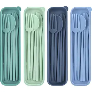 4 Sets Reusable Utensils Set with Case,Travel Utensils with Case,Reusable Utensils for Lunch Box accessories,Portable Chopsticks Knife Fork and Spoon Lunch Utensils Set for Travel Daily Use