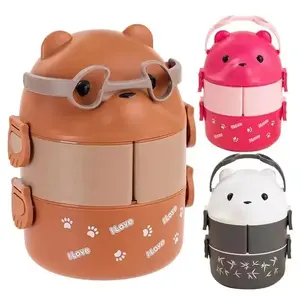Stackable Bento Cartoon Bear with Eyeglasses Lunch Box