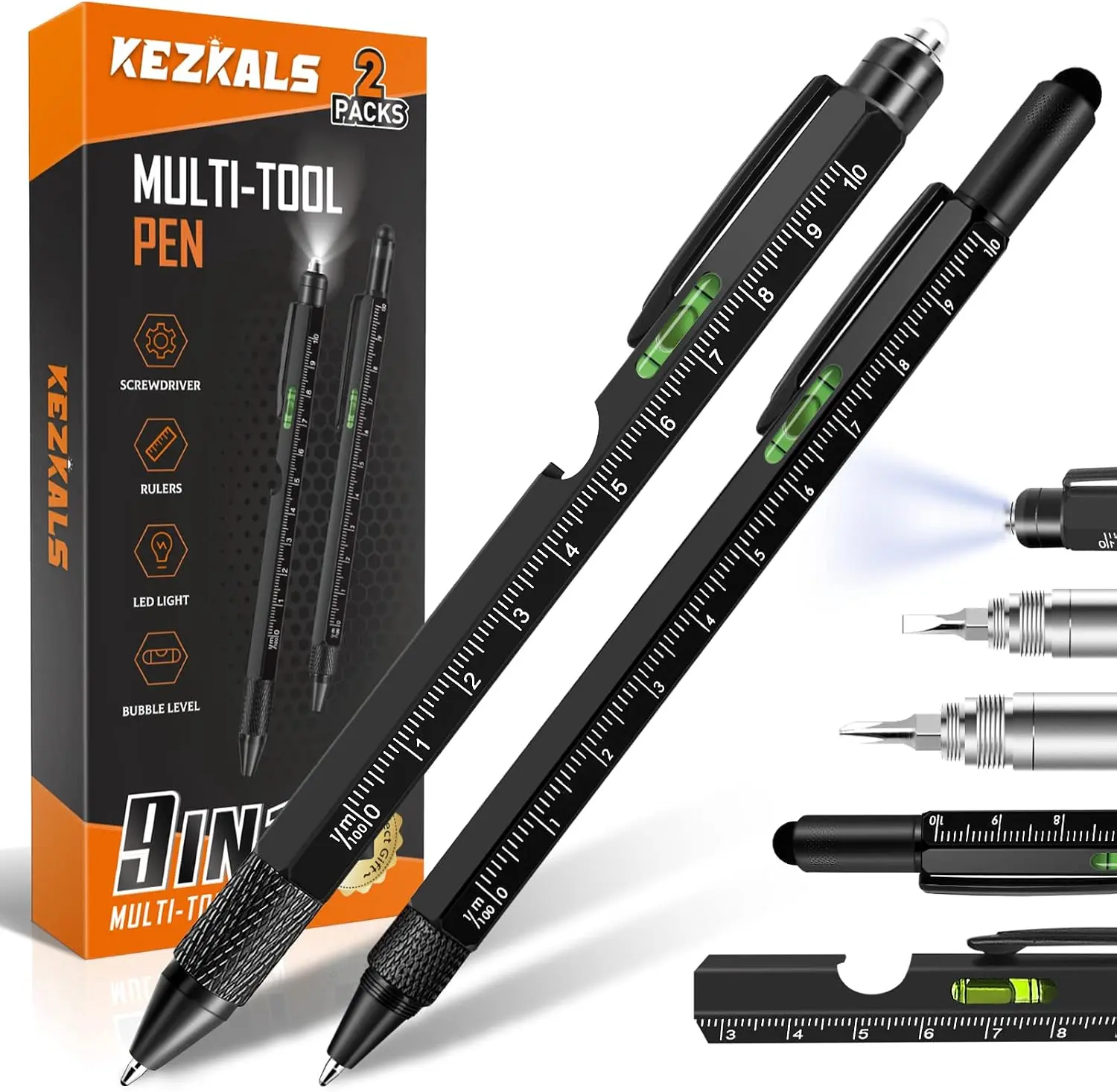 Gifts for Men, 9 in 1 Multitool Pen Set, Birthday Gifts for Men Dad | 2 Pcs Multi Tool Pen, Christmas Stocking Stuffers for Adults, Anniversary Birthday Gift for Mens, Mens Gift for Him Dad