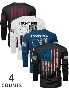 Men's Flag Series Round Neck Long Sleeve T-Shirt Set, Casual Outdoor Pullover for Spring & Fall, Athletic Workout Clothing, Perfect for Sports & Daily Wear