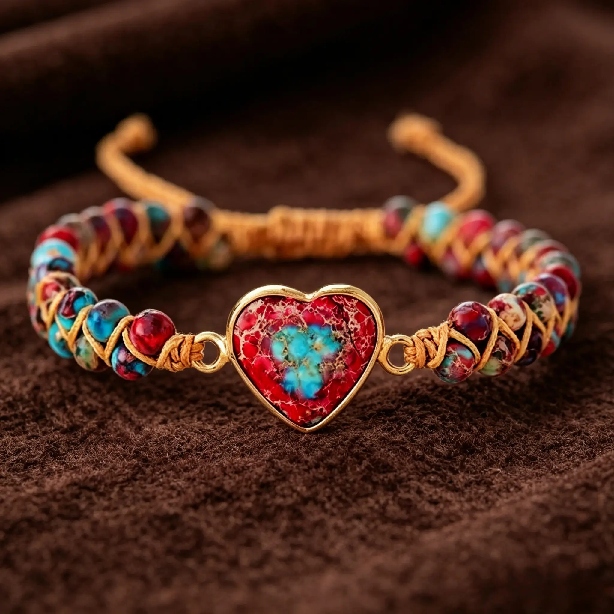2-Tier Braided Fabric Beads Bracelet (6.2-11.8in) - Arm Candy Accessories, Wrist Candy, Double Tiered Everyday Wear Lovers’ Jewelry with Heart Charm, Braided Design, Casual, 6.2-11.8Inch, Daily, Yes, Bangle, Friends