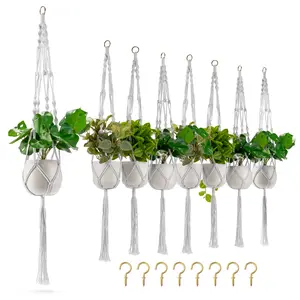 Macramé Plant Hangers Set of 4, 6, 8 with Tassels & Hanging Hooks for Round & Square Pots, Cotton, Ideal for Indoor/Outdoor Plant Display