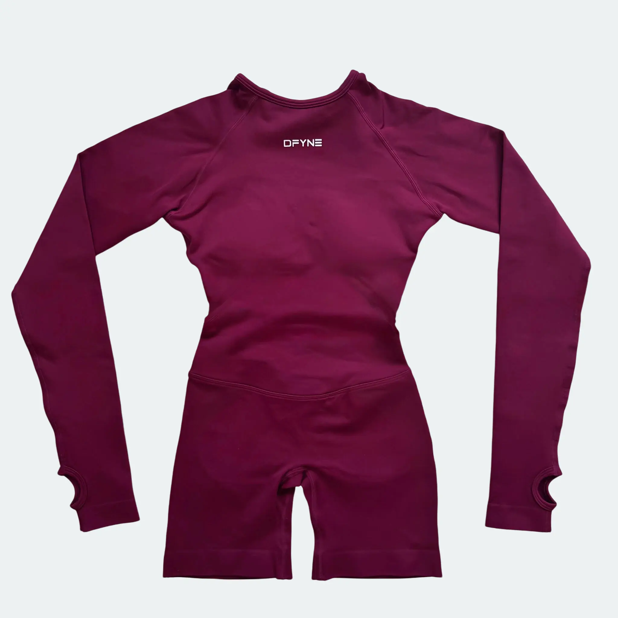 DFYNE Female Seamless Long Sleeve Padded Bodysuit - 3-Layer Support Quick Dry Workout Wear for Yoga/Pilates, Tight Sports Jumpsuit