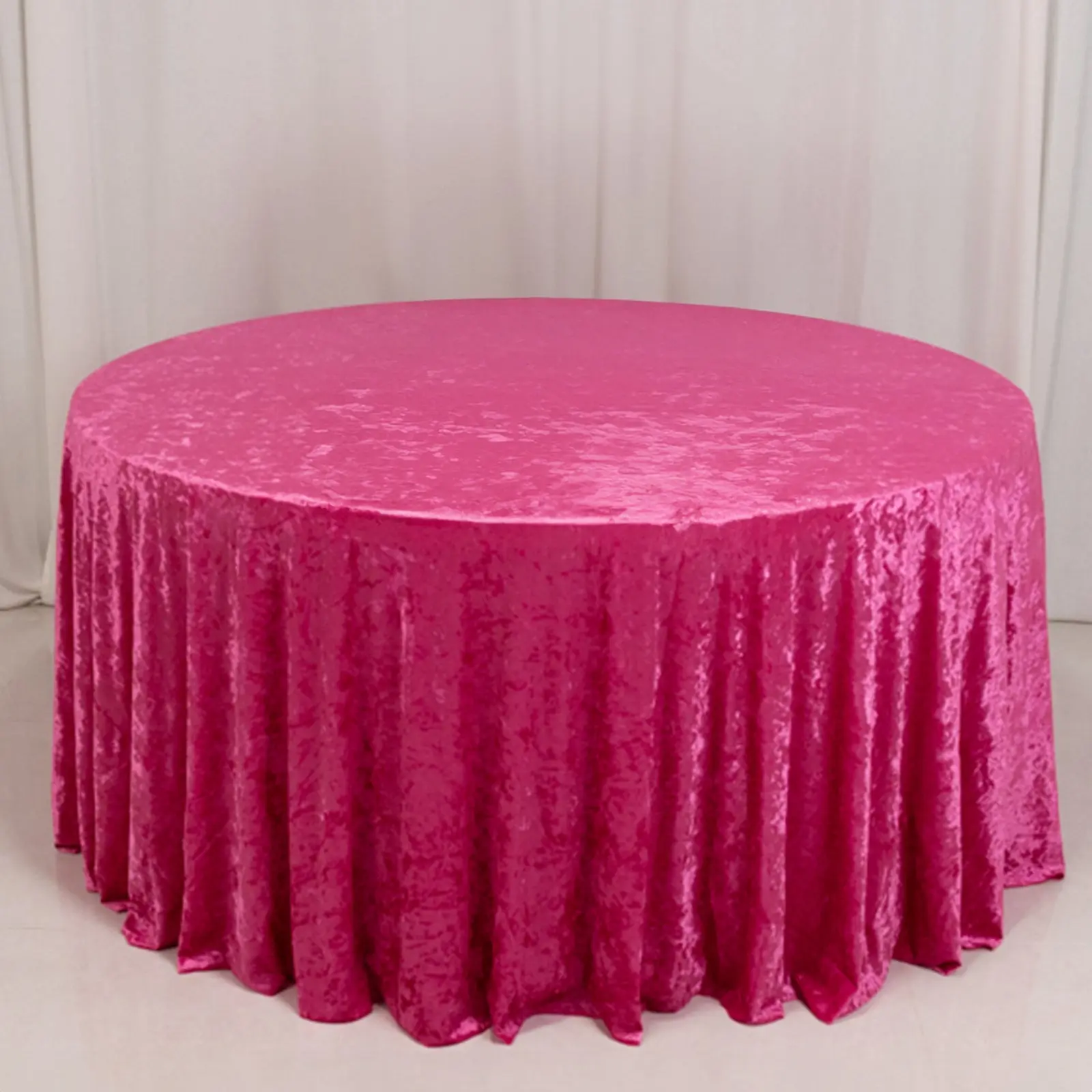 Premium Crushed Velvet Round Tablecloth - 120in Fuchsia, Seamless, Soft, Reusable, Hand Washable Kitchen Linen Table Cover for Wedding, Birthday, Corporate Anniversary Events, Party Decoration, Decorative