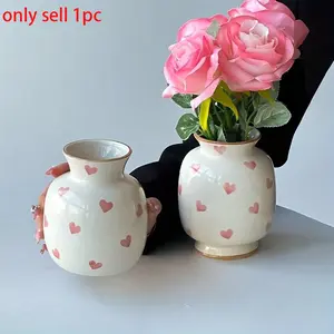 Cute Heart-Shaped Ceramic Vase, Sweet Style Ball Shape, Elegant Home Decor, Perfect for Bedroom Vanity, Couple Gifts, Weddings, Parties