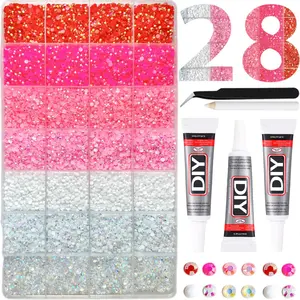 1Box 3-color Gradient Flatback Nail Rhinestone Kit 3mm28 Grid Shiny Semi-circular Resin Nail Diamond Jewelry DIY Clothing Phone Case Lipstick Nail Art Nail Charms