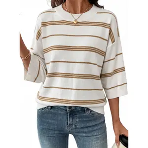 Dokotoo Womens Sweaters Spring Summer Oversized 3/4 Sleeve Striped Crewneck Casual Lightweight Knit Pullover Sweater Tops Dokotoo Womens Sweaters Spring Summer Oversized 3/4 Sleeve Striped Crewneck Casual Lightweight Knit Pullover Sweater Tops